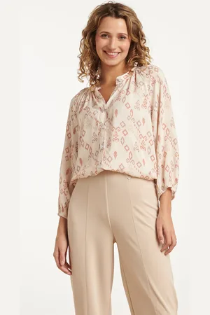 Smashed Lemon 25043 v-hals blouse met aztec printnude tinten |