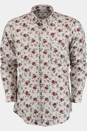 Bos Bright Blue Casual hemd lange mouw dark red leaves 28214/v05