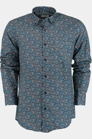 Bos Bright Blue Casual hemd lange mouw blue flower pattern 25496/v02
