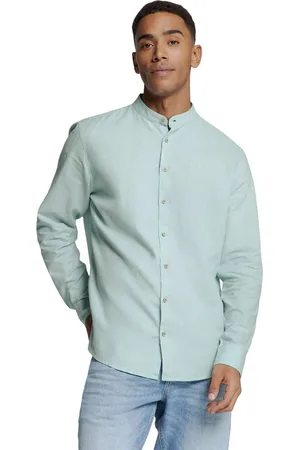 No Excess Shirt granddad solid with linen ice