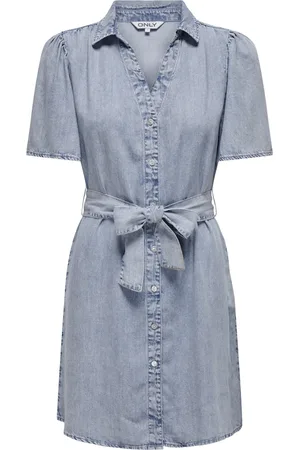 ONLY Onlhelena ss belted dnm dress qyt 15319299 light blue denim