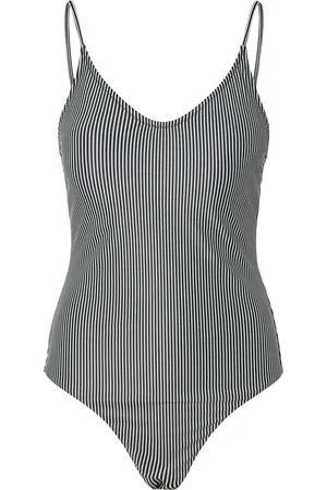 Pieces® Dames badpak pcbaomi ronde hals zwart/ gestreept