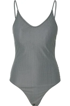 Pieces® Dames badpak pcbaomi ronde hals zwart/ gestreept