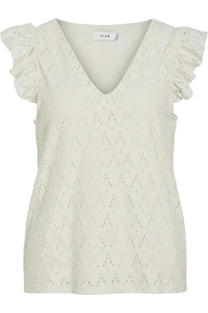 VILA Viamalina v-neck cs toppb off-white