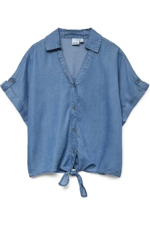 VERO MODA Vmfleur ss bow tencel shirt blue denim