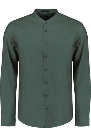 No Excess Shirt granddad solid with linen dark steel
