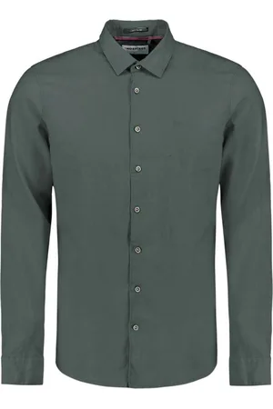 No Excess Shirt solid with linen dark steel