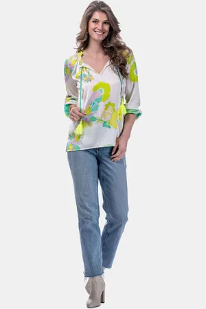 MUCHO GUSTO ® blouse milano groen blauw bloem elegantie