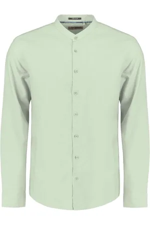 No Excess Shirt granddad solid with linen mint