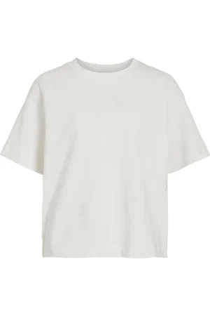VILA Vimonie flower emb s/s o-neck 14106761 white flowers