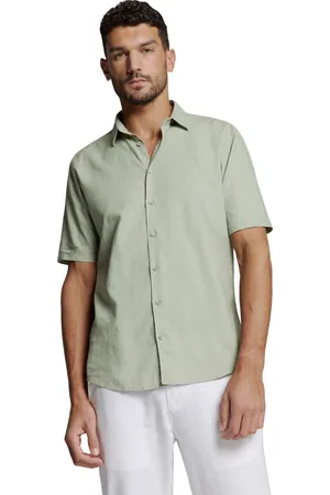 No Excess Shirt short sleeve solid with linen light army