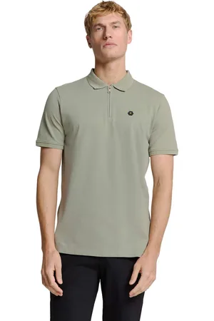No Excess Polo zip pique garment dyed smoke