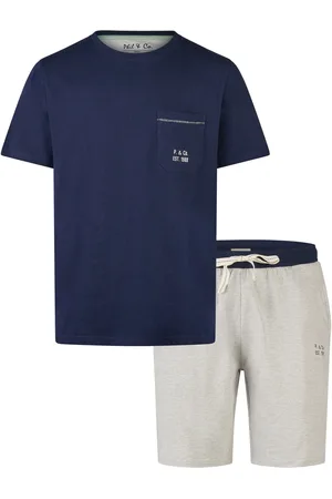 Phil & Co. Berlin Heren korte pyjama set shortama donkerblauw/grijs gestreept