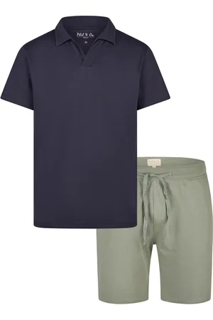 Phil & Co. Berlin Heren korte pyjama set shortama badstof blauw/groen