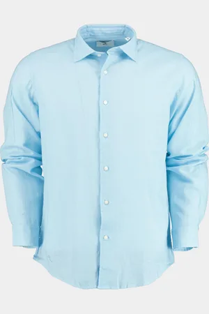 Bos Bright Blue Casual hemd lange mouw linnen katoen shirt lm 42540015i/240 sky