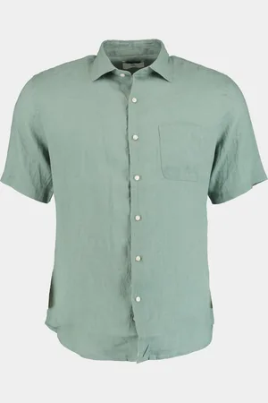 Bos Bright Blue Casual hemd korte mouw linnen shirt km 42570011j/318 olive