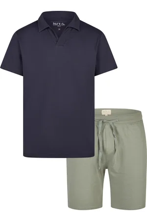 Phil & Co. Berlin Heren korte pyjama set shortama badstof blauw/groen
