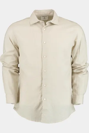 Bos Bright Blue Casual hemd lange mouw linnen katoen shirt lm 42540015i/620 sand
