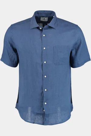 Bos Bright Blue Casual hemd korte mouw linnen shirt km 42570011j/235 ultramarine