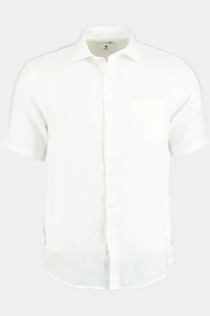 Bos Bright Blue Casual hemd korte mouw linnen shirt km 42570011j/100 white