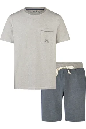 Phil & Co. Berlin Heren korte pyjama set shortama grijs gestreept/blauw