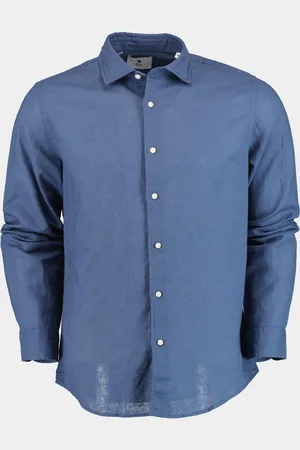 Bos Bright Blue Casual hemd lange mouw linnen katoen shirt lm 42540015i/235 ultramarine
