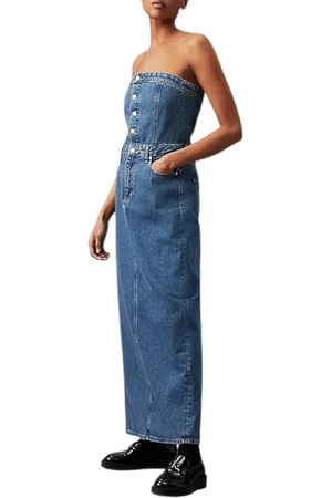 Calvin Klein Strapless denim maxi- jurk