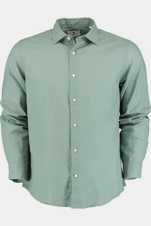 Bos Bright Blue Casual hemd lange mouw linnen katoen shirt lm 42540015i/318 olive