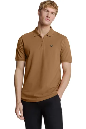 No Excess Polo zip pique garment dyed camel
