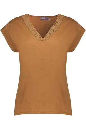 Geisha Top slub fancy neck 52412-41 760 tabacco