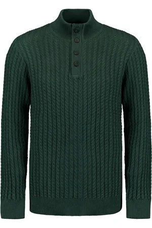 No Excess Pullover half zipper and button sol dark green