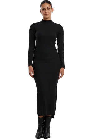 Urban classics Dames ribbed mock neck jurk met lange mouwen
