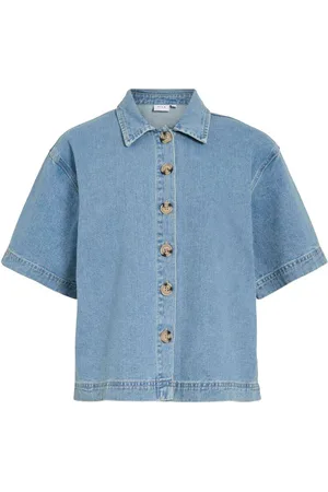 VILA Vihimla Korte Mouwen Spijkerblouse