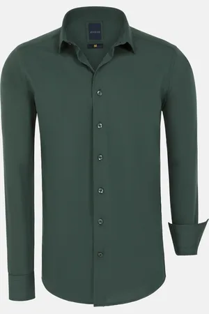 Wam Denim Leira Solid Dark Green Overhemd Lange Mouw-2XL