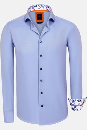 Wam Denim Redon Blue Poplin Plain Overhemd longe Mouw-2XL