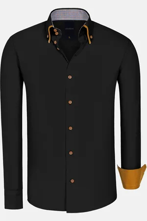 Wam Denim Ales Solid Structured Black Overhemd Lange Mouw-XL