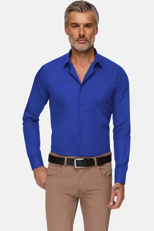 Wam Denim Leira Solid Royal Blue Overhemd Lange Mouw-3XL
