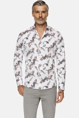 Wam Denim Paisley White Floral Print Overhemd Lange Mouw-2XL