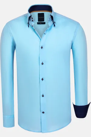 Wam Denim Metz Solid Turquoise Overhemd Lange Mouw-M