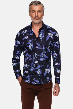 Wam Denim Havana Navy Floral Print Overhemd Lange Mouw-3XL