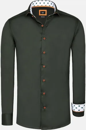 Wam Denim Lance Solid Dark Green Overhemd Lange Mouw-3XL