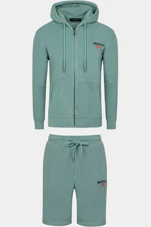Wam Denim Avery Full Zipped Blue Hoodie Shorts Set-2XL