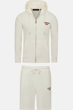 Wam Denim Avery Full Zipped White Hoodie Shorts Set-2XL