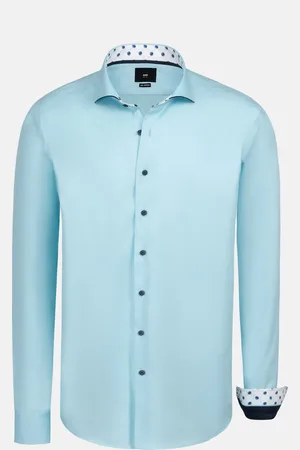 Wam Denim Mykonos Solid Light Turquoise Overhemd Longe Mouw -2XL
