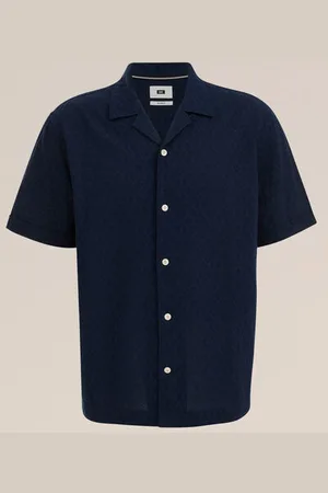 WE Fashion Heren korte overhemd overhemd met structuur print - Relaxed Fit - - Katoen