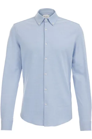 WE Fashion Van Gils - Heren gebreid oxford overhemd - Slim Fit - - Katoen
