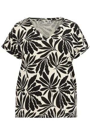 WE Fashion Dames T-shirt met dessin - Curve - Regular fit - - Katoen - Plus Size
