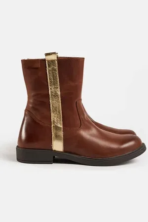 WE Fashion Braqeez Meisjes leren enkellaarzen met metallic streep - - Leer