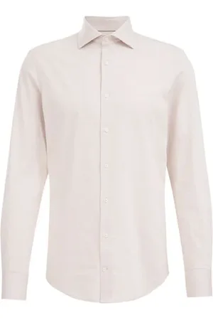 WE Fashion Fundamentals - Heren premium jacquard gebreid overhemd met structuur - Slim Fit - - Katoen