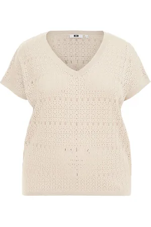 WE Fashion Dames trui met opengwerkt dessin - Curve - Regular fit - - Plus Size